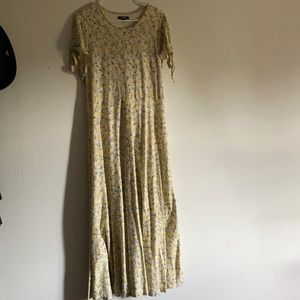 Yellow w/ blue and white floral pattern.